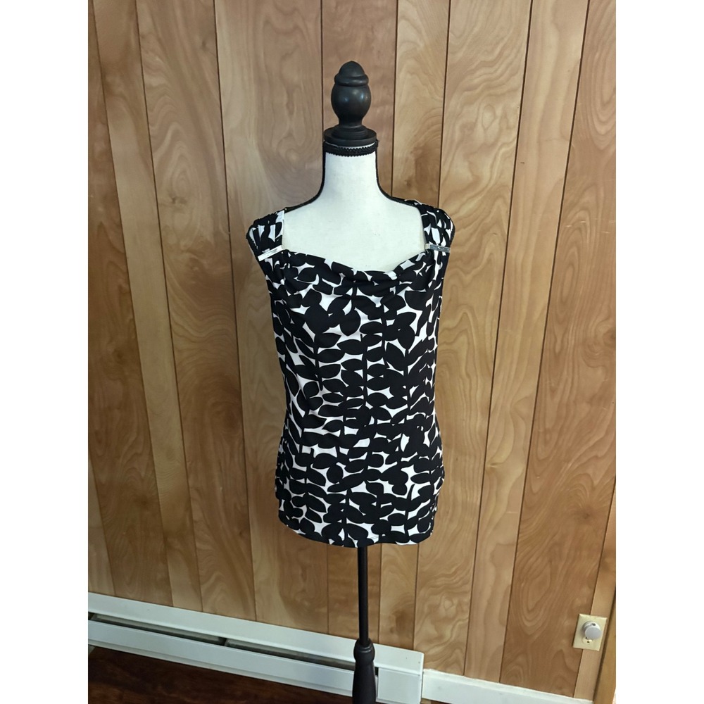 Premise Studio Womens Black White Leaf Print Cowl Neck Sleeveless Top Small